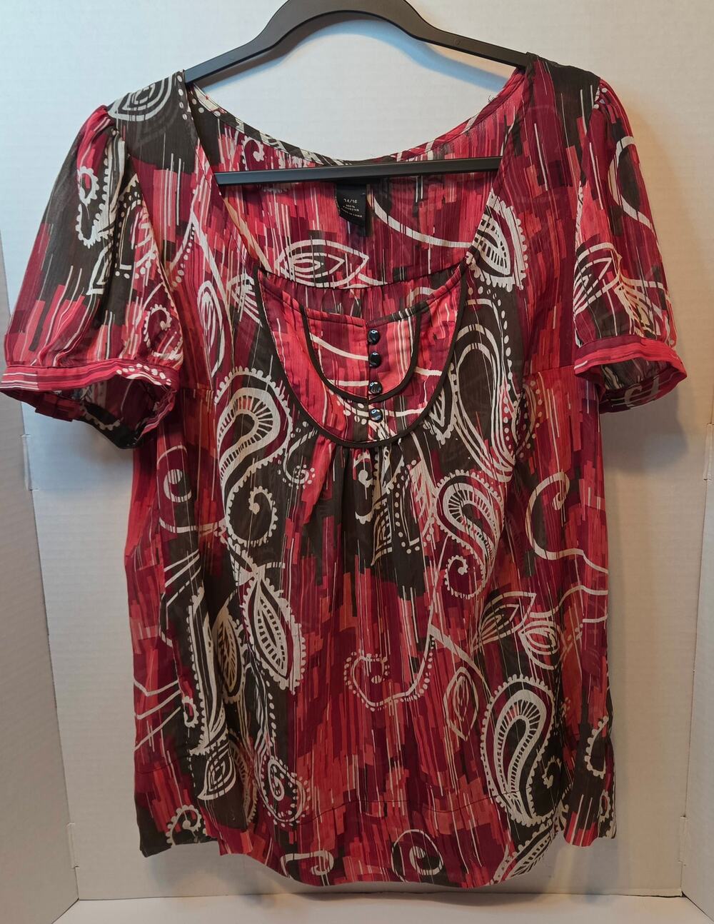 Lane Bryant Paisley Print red/brown top scoop neckline peasant blouse size 14/16